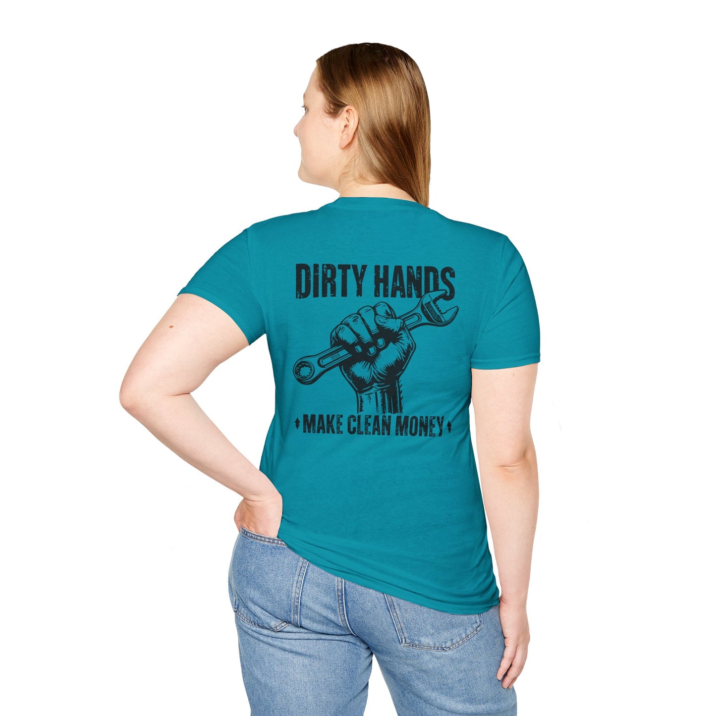 Dirty Hands Make Clean Money, Unisex Softstyle T-Shirt with Bold Statement, Casual Graphic Tee, Perfect for Workwear, Gift for Mechanics, Funny Humor Clothing