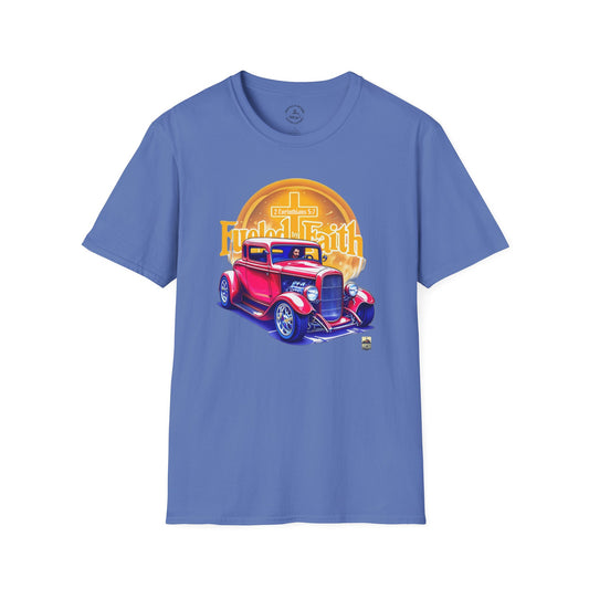 Fueled By Faith 2 Corinthians 5:7, Vintage Car Graphic Tee - Unisex Softstyle T-Shirt, Retro Fashion, Gifts for Car Lovers, Casual Wear, Summer Style