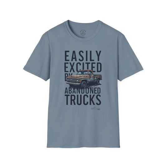 Easily Excited By Abandoned Trucks T-Shirt, Vintage Car Tee, Eco-Friendly Shirt, Perfect for Gearheads, Great Gift for Truck Lovers