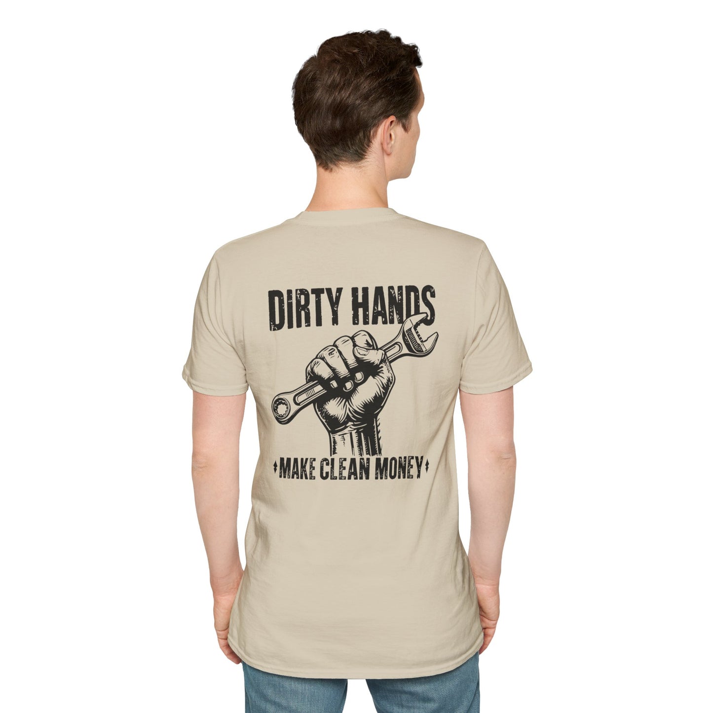 Dirty Hands Make Clean Money, Unisex Softstyle T-Shirt with Bold Statement, Casual Graphic Tee, Perfect for Workwear, Gift for Mechanics, Funny Humor Clothing