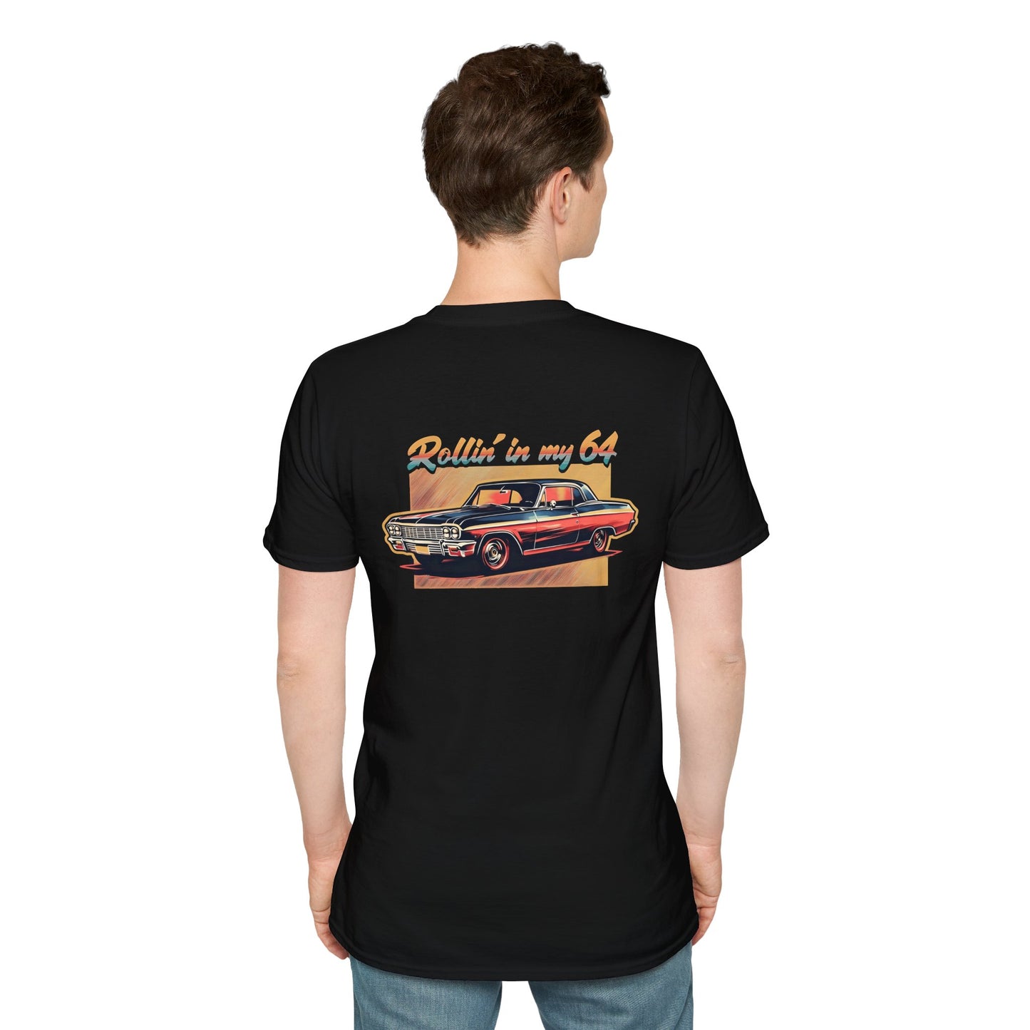 Rollin' In My 64, Vintage Car Graphic Tee, Classic Car Lovers Shirt, Retro Auto T-Shirt, Gift for Car Enthusiasts, Unisex Softstyle T-Shirt