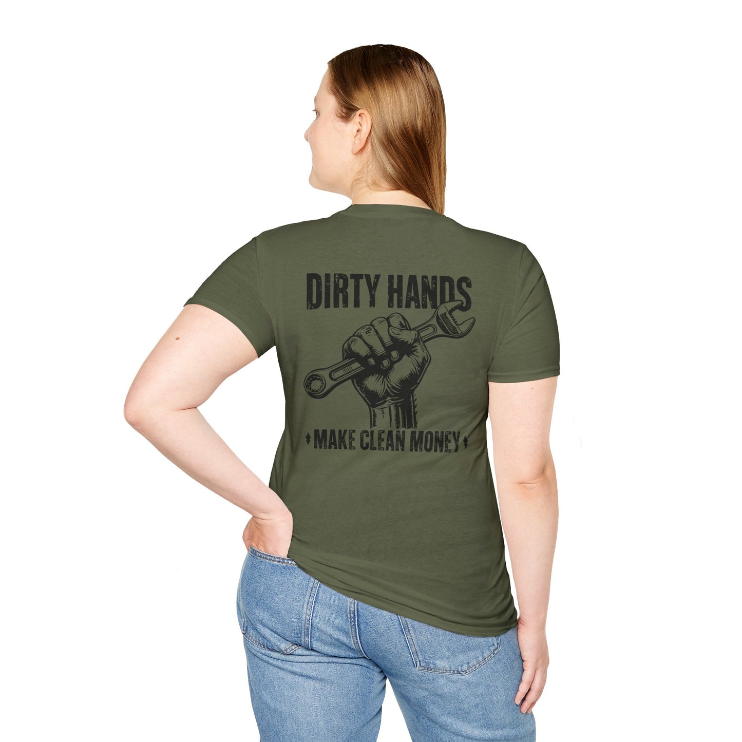 Dirty Hands Make Clean Money, Unisex Softstyle T-Shirt with Bold Statement, Casual Graphic Tee, Perfect for Workwear, Gift for Mechanics, Funny Humor Clothing