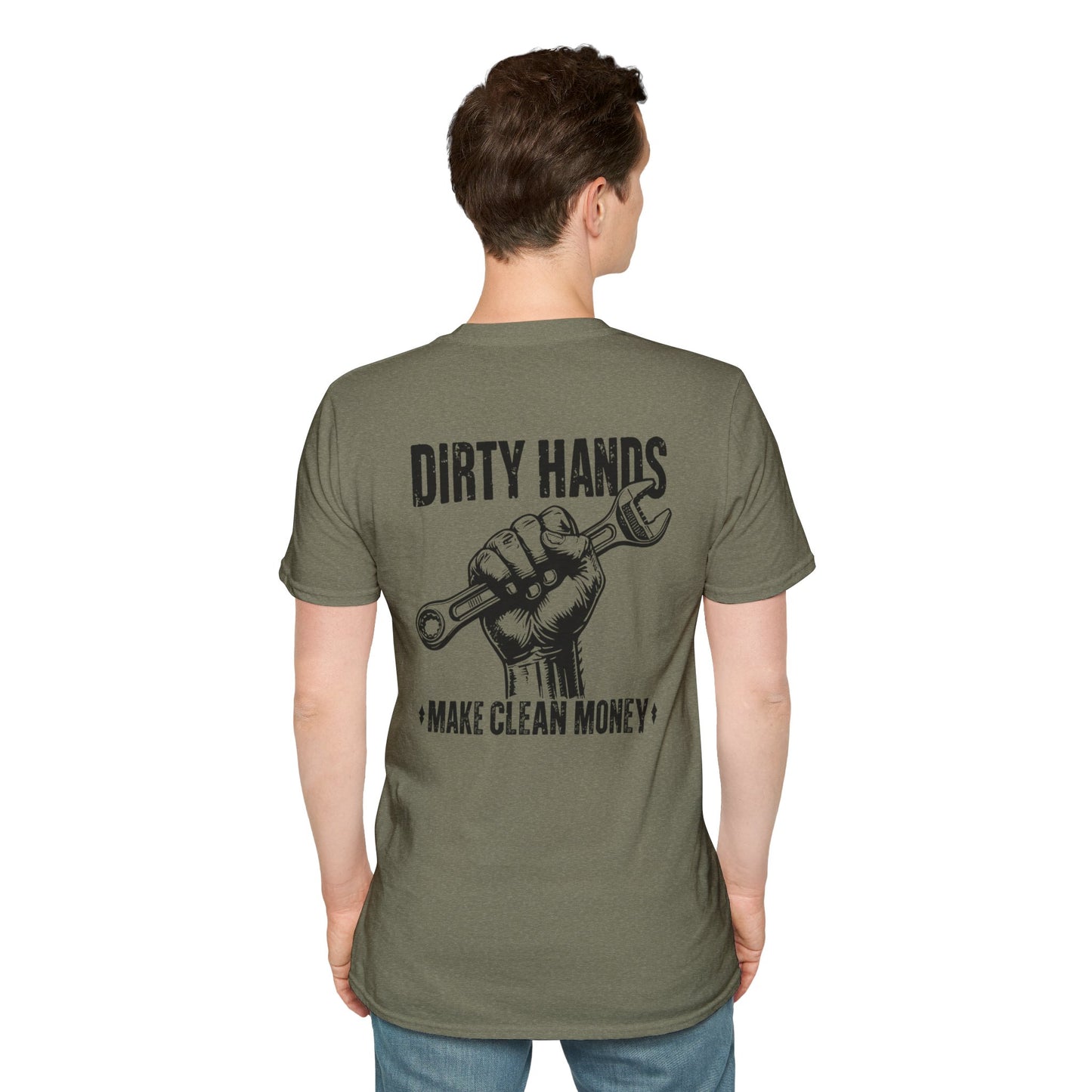 Dirty Hands Make Clean Money, Unisex Softstyle T-Shirt with Bold Statement, Casual Graphic Tee, Perfect for Workwear, Gift for Mechanics, Funny Humor Clothing