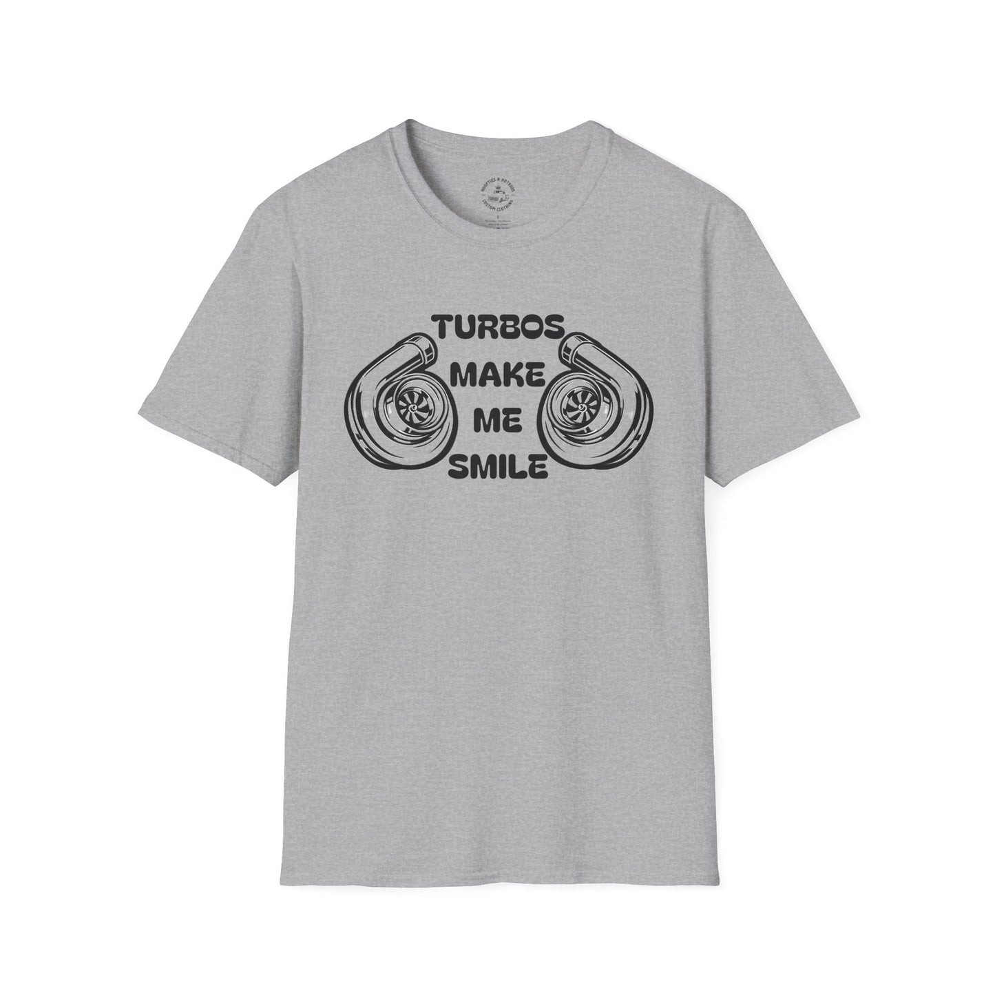 Turbos Make Me Smile T-Shirt - Perfect Gift for Car Lovers, Automotive Fans, Birthdays, Casual Wear, Turbocharged Smile Apparel