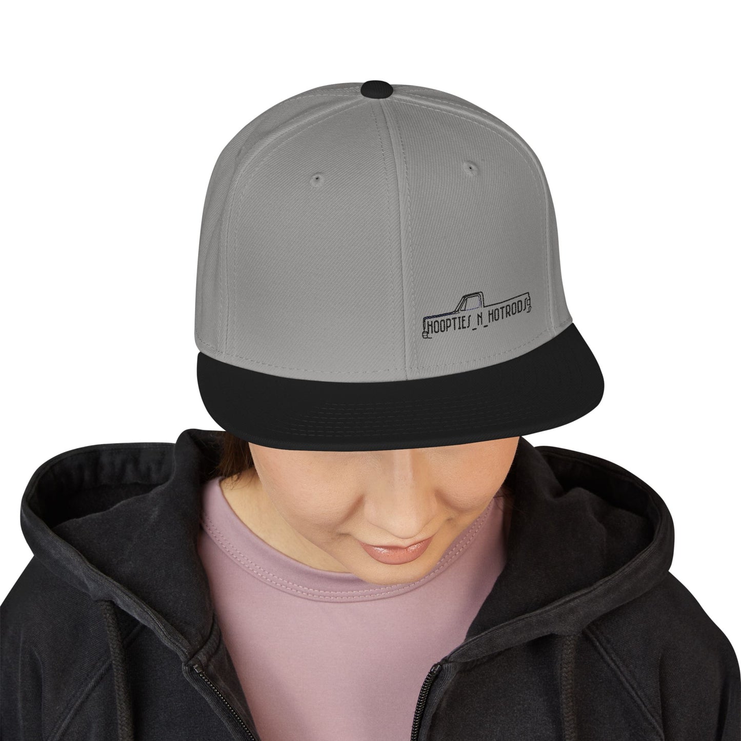 Hoopties N Hotrods Squarebody Logo, Trendy Embroidered Snapback Cap - Casual Style, Streetwear, Gift for Her/Him, Summer Festival Accessory, Adjustable Hat