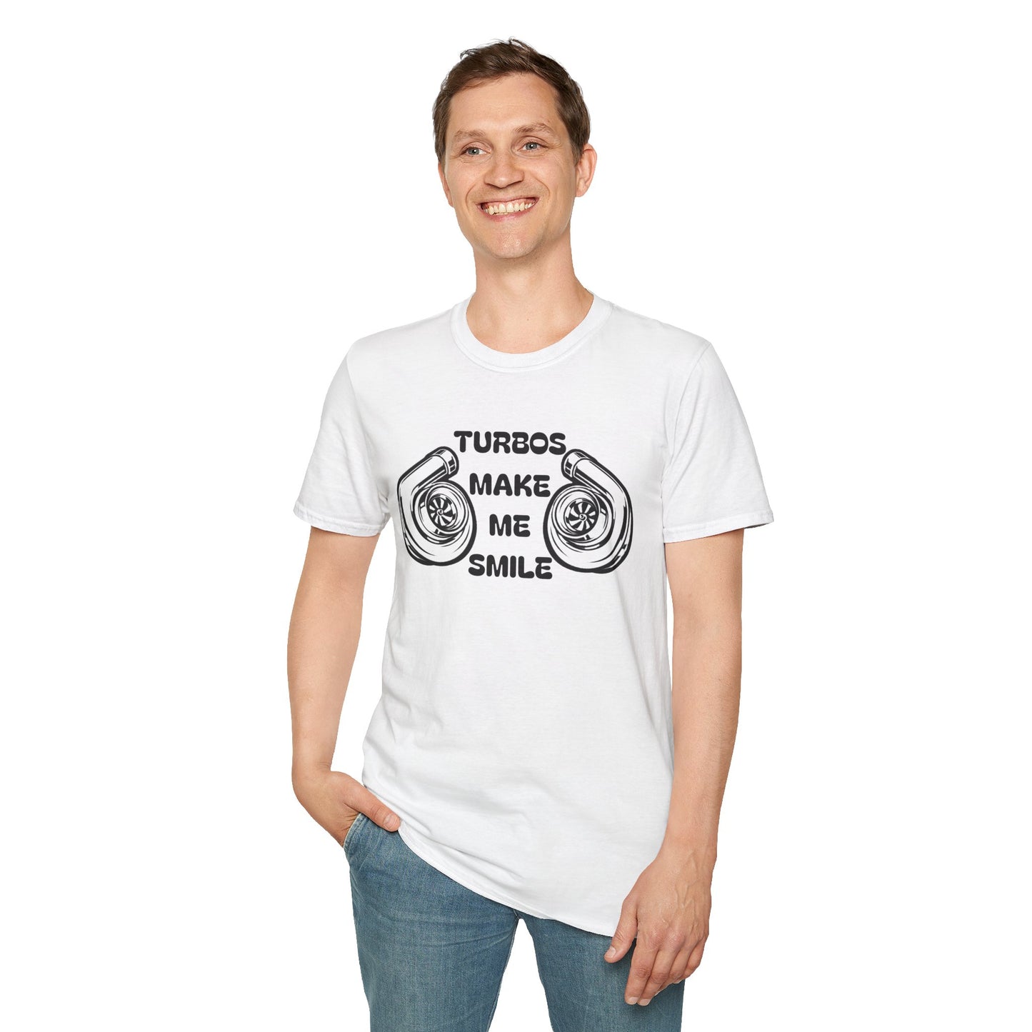 Turbos Make Me Smile T-Shirt - Perfect Gift for Car Lovers, Automotive Fans, Birthdays, Casual Wear, Turbocharged Smile Apparel