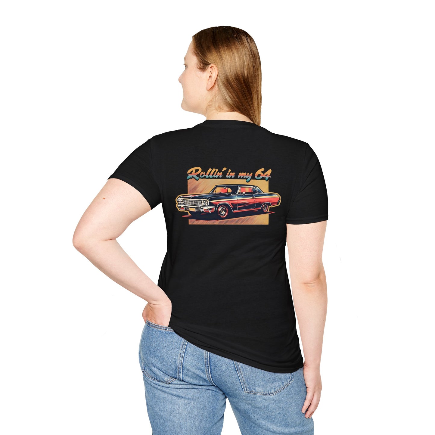 Rollin' In My 64, Vintage Car Graphic Tee, Classic Car Lovers Shirt, Retro Auto T-Shirt, Gift for Car Enthusiasts, Unisex Softstyle T-Shirt