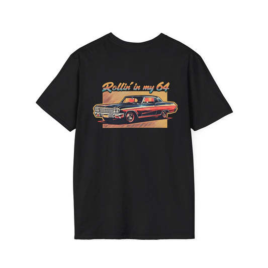 Rollin' In My 64, Vintage Car Graphic Tee, Classic Car Lovers Shirt, Retro Auto T-Shirt, Gift for Car Enthusiasts, Unisex Softstyle T-Shirt