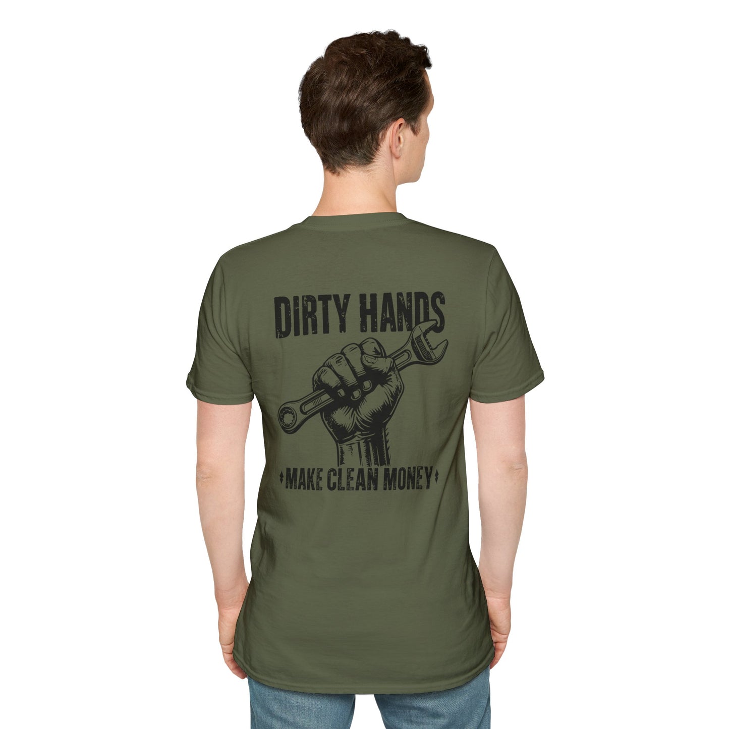 Dirty Hands Make Clean Money, Unisex Softstyle T-Shirt with Bold Statement, Casual Graphic Tee, Perfect for Workwear, Gift for Mechanics, Funny Humor Clothing